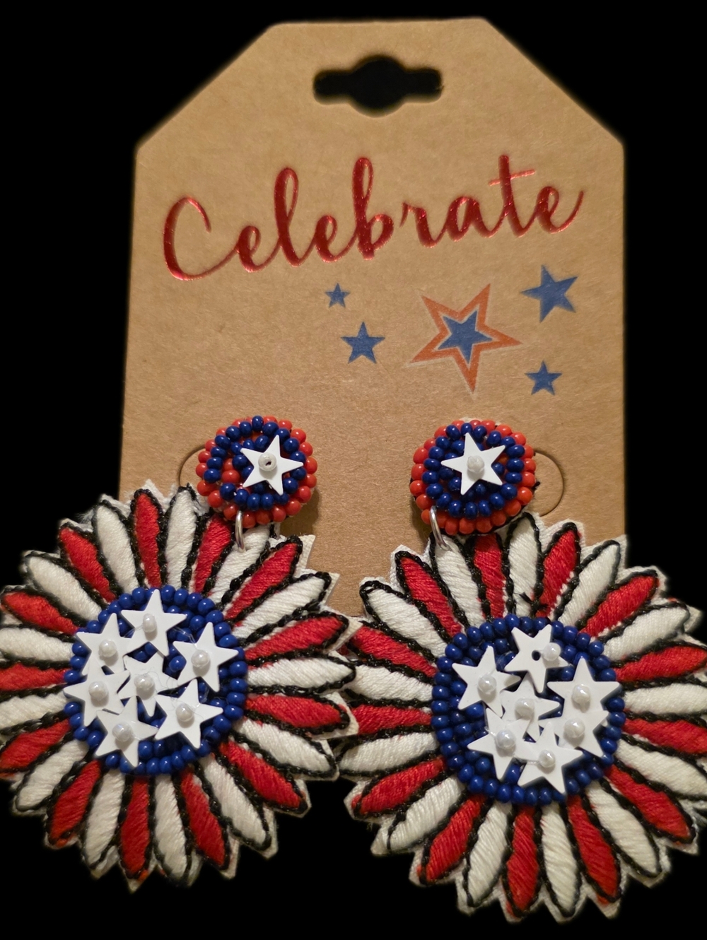 Patriotic Beaded Daisy Earrings - Picture 2 of 3